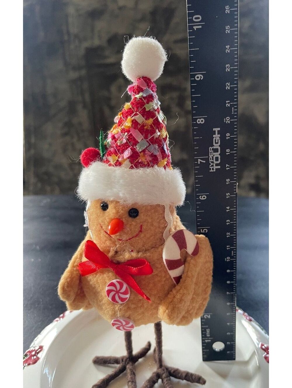 Christmas Bird Figurine with Festive Hat and Candy Cane